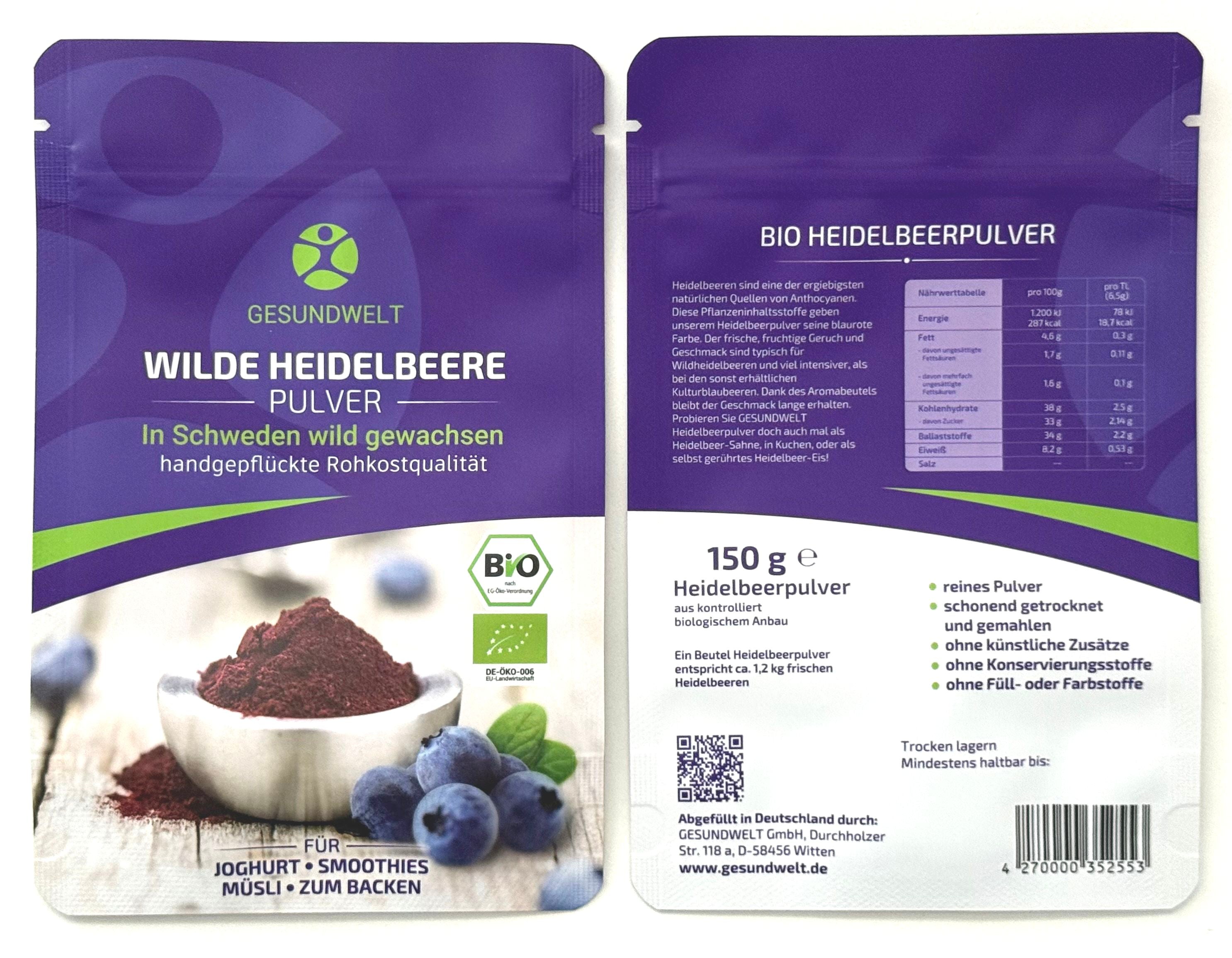 Früchtepulver aus wilden Bio-Heidelbeeren (150g)