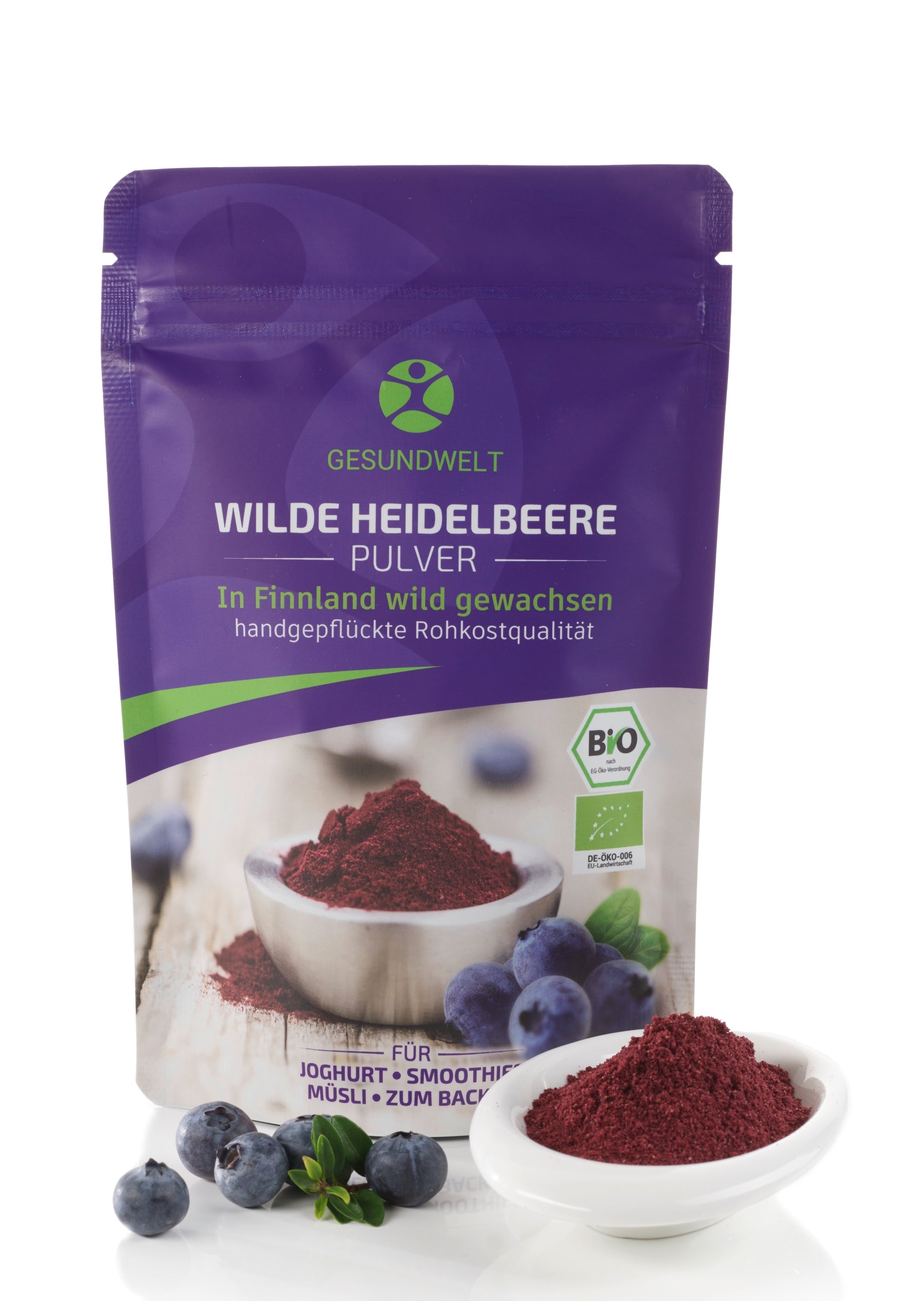 Früchtepulver aus wilden Bio-Heidelbeeren (150 g Pckg.) – GESUNDWELT Früchtepulver aus wilden Bio-Heidelbeeren (150 g Pckg.) – GESUNDWELT